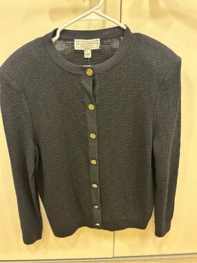 St. John Sport black gold logo button Sweater cardigan jacket NWT $420